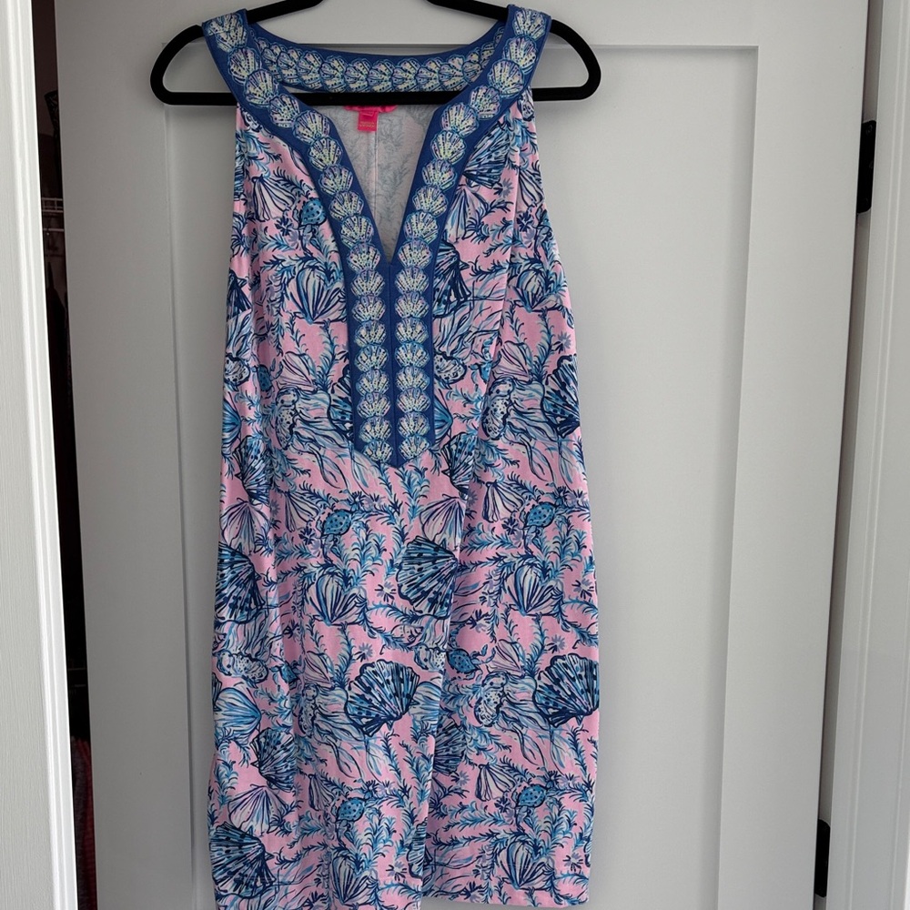 Lilly Dress purple and blue with seashells